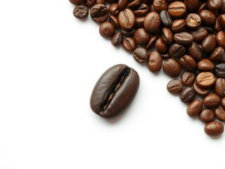 Fototapeta premium Coffee bean in isolation on a clean and simple white surface with a slight sheen effect, solitary, close-up
