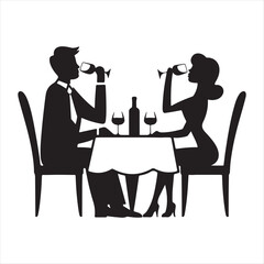 A couple drinks in a restaurant. Happy man and woman sitting at table and communicate