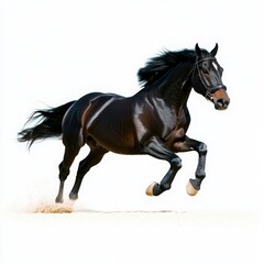 Obraz premium Majestic Black Horse Galloping in a Bright White Background