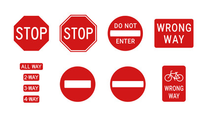 Forbidden road signs set stop no entry isolated PNG
