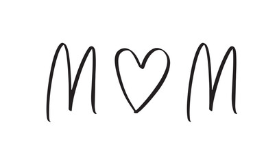 Mom love heart shape text font calligraphy hand written lettering script black color symbol sign decoration ornament happy mother day mom love heart female woman lady gift celebration may month 2025 