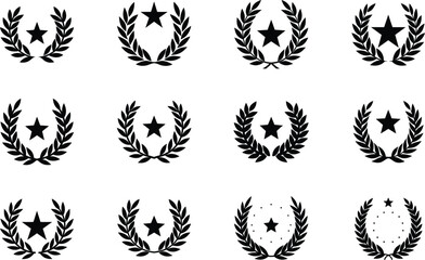 Fototapeta premium Laurel Wreaths with Stars Award, Achievement, Victory Icons Set