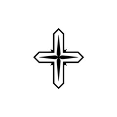 A geometric, black and white cross with a star-shaped center.