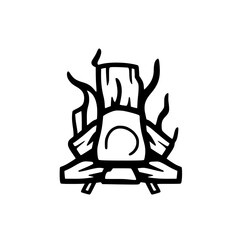 Campfire Icon. Abstract illustration of a black and white campfire design, using a clean-line style.