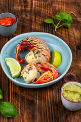 Roasted large lobster tail.