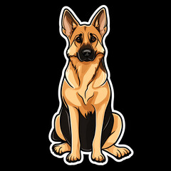 Obraz premium Proud German Shepherd Dog Cartoon Illustration - Adorable 2D Character Design of a Loyal Canine Companion Sitting with Confidence and Charm in a Playful and Colorful Style