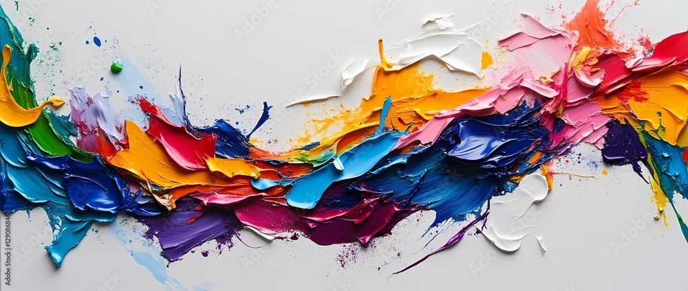 Poster a painting of a rainbow with many different colors