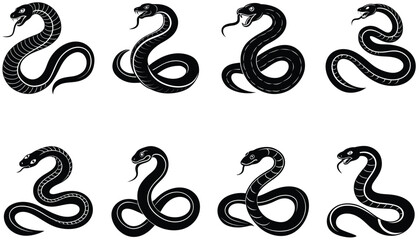 Snake Icon on Black and White Vector Backgrounds.  Snake icon set . 