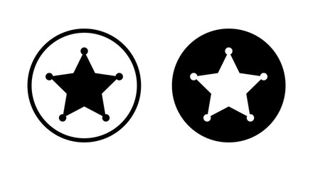 Sherif star badge icon on black circle. Police officer sign symbol