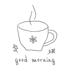 Good morning cute coffee cup doodle style illustration