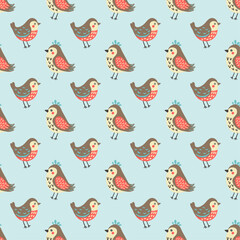 Spring birds. Seamless vector pattern