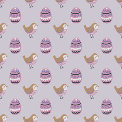 Spring birds and eggs. Seamless vector pattern