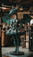 A dragon in a tutu, a captivating blend of fantasy and grace.  This sculpture is a unique artistic expression.