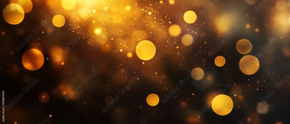 Poster golden bokeh lights texture in abstract background, soft glowing circles, sparkling light reflection