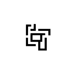 Minimalist geometric design of black lines and shapes on white background.