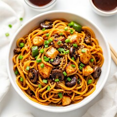 Delicious Stir-Fried Noodles with Vegetables and Chicken Kitchen Food Photography Bright Aesthetic Culinary Delight
