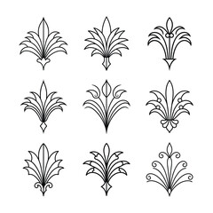 Set of Gatsby palmette ornate outline vector.