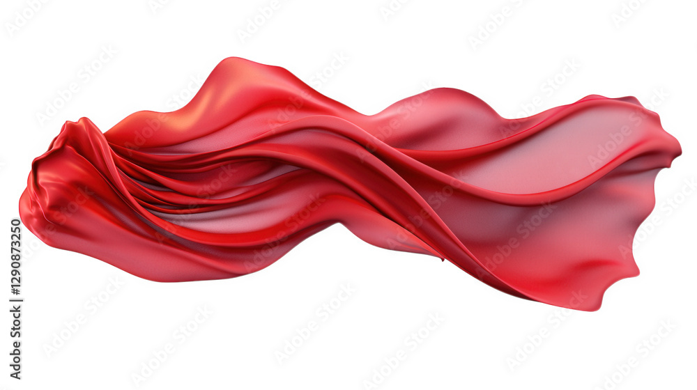 Poster a flowing piece of red fabric. elegantly draped and swirling. creating a sense of motion and softnes