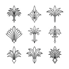 Set of Gatsby palmette ornate outline vector.