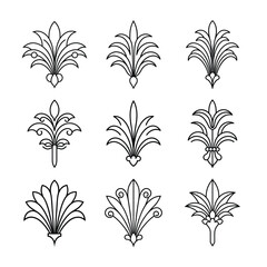 Set of Gatsby palmette ornate outline vector.