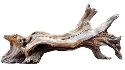 Fototapeta premium a beautifully weathered piece of driftwood. characterized by its intricate textures and natural curves it serves as a striking decorative element. ideal for interior design or artistic projects. empha