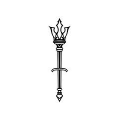A stark, black and white image of a trident against a pure white background.