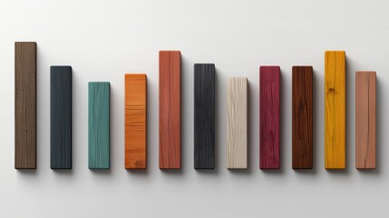 Naklejka premium Wooden color samples arranged in a row on a surface.