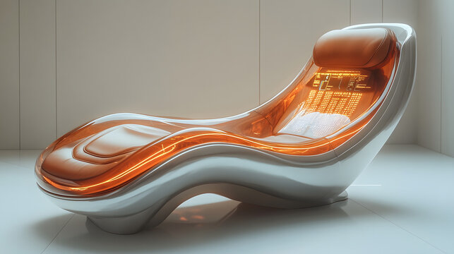 a futuristic chair with a glowing orange light
