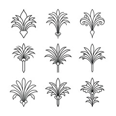 Set of Gatsby palmette ornate outline vector.
