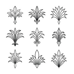 Set of Gatsby palmette ornate outline vector.