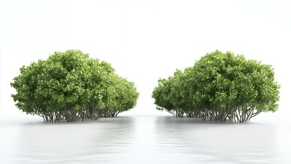 Lush Green Mangrove Trees in Calm Water Isolated on White Background Ideal for Environmental Projects and Designs