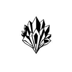 Obraz premium Black and white stylized illustration of a cluster of crystals with geometric shapes on a white background.