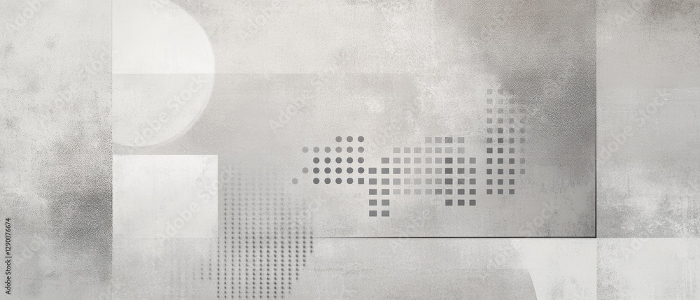Poster geometric abstract background with textured gray shapes, circles, and dotted patterns. minimalist de