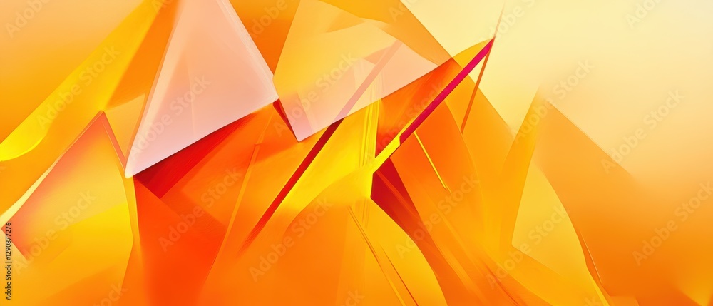 Poster geometric abstract background in vibrant orange tones with layered triangular shapes, ideal for mode