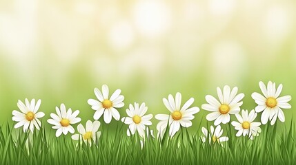 White Daisies in Green Grass Meadow