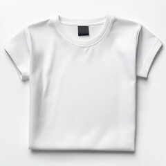 Professional mockup of a white T-shirt folded on top, isolated on a white background.