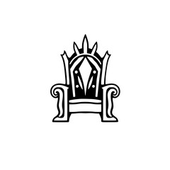 Gothic throne design, black and white, minimalist, symmetrical.