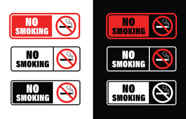 No smoking signs set with warning and notice icons in red, black, and white