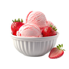 Strawberry Ice Cream Delight in White Bowl Fresh Strawberries