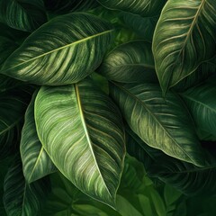 Obraz premium Tropical leaves close-up in lush garden
