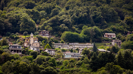 Beautiful hillside village near Stresa overlooking Lake Maggiore in Italy during summer