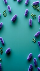 Purple flowers on blue background with disease prevention magazine realistic photography image