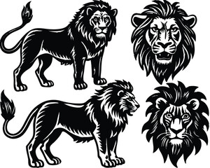 Obraz premium Lion Silhouette set black Vector design, Lion Illustration Vector animal set Design for Printing and Craft Projects