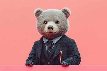 Businessbear in Formal Suit and Tie Professional Corporate Animal Character