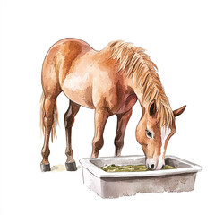Minimalist Image of a Horse Eating From a Trough in an Isolated Setting Capturing the Essence of Nature and Simplicity with a Focus on the Animal's Graceful Form and Natural Behavior