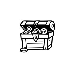 Open treasure chest filled with gold coins, overflowing with wealth, displayed on a bright white background.