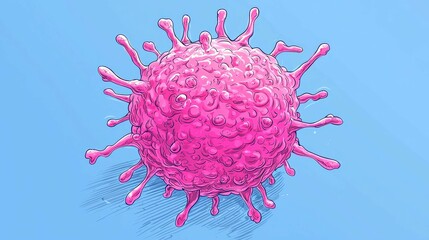 Pink Spherical Virus Cell on a Light Blue Background Medical Illustration Concept