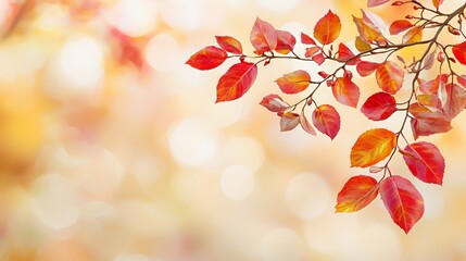 Red And Orange Autumn Leaves Branch With Bokeh Background