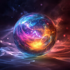 A magical creative ball, with various colors, on a magical background 