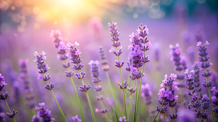 Watercolor lavender field background, soothing lavender flowers in soft purples with hints of green, tranquil and aromatic with copy space  